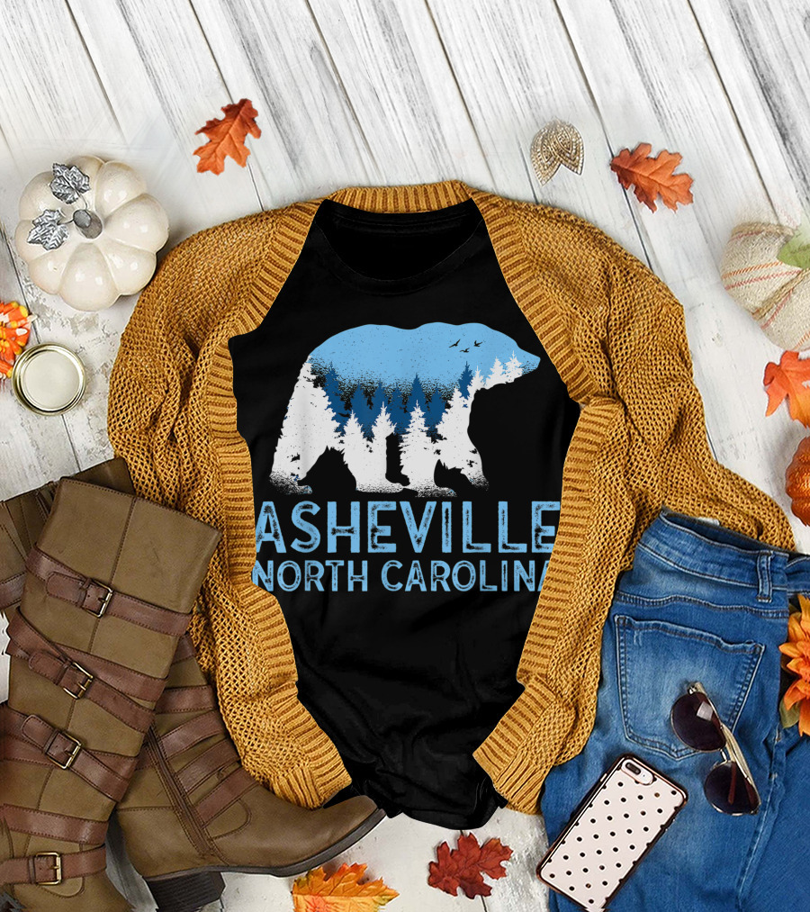 Asheville North Carolina Bear Silhouette Blue Ridge Mountains Forest Scene T-Shirt