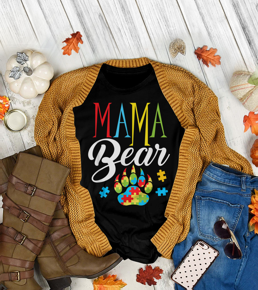 Mama Bear Paw Puzzle Piece Autism Child Womens Autistic T-Shirt