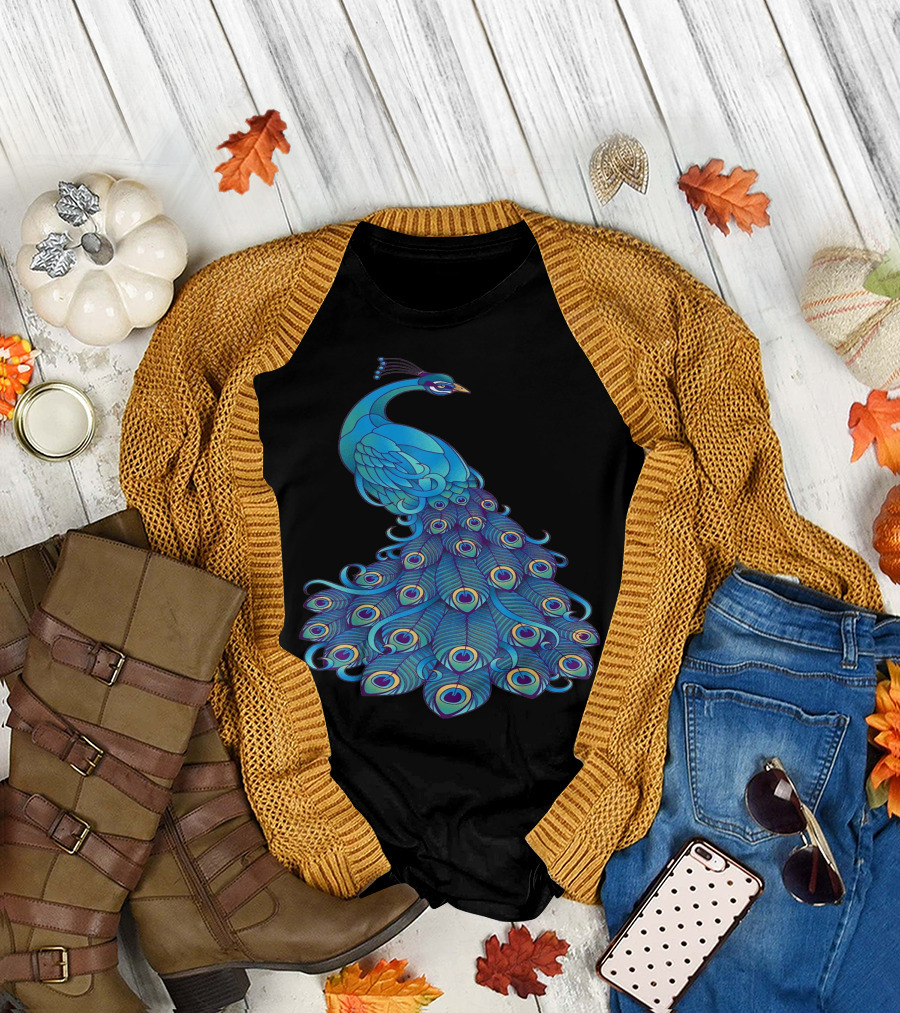 Beautiful Peacock Blue Feather Elegance T-Shirt