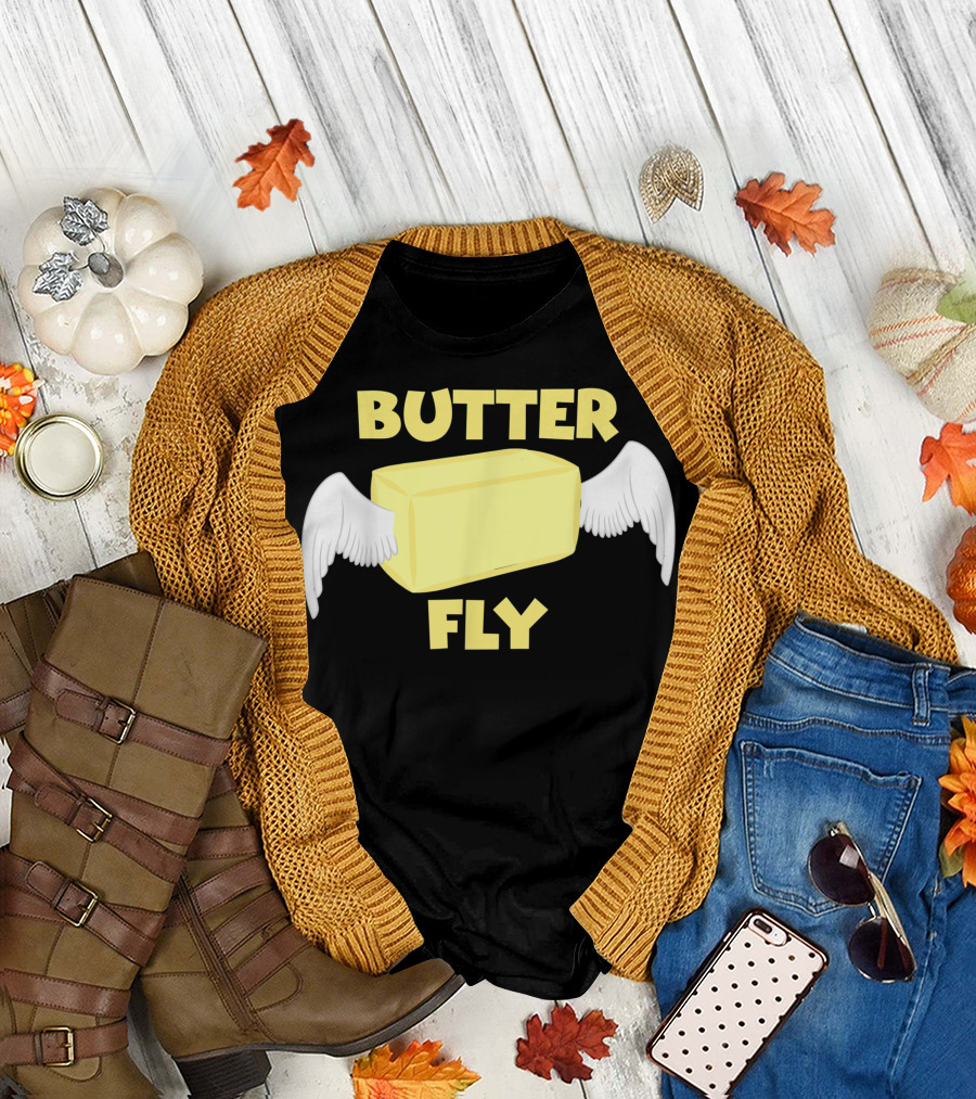 Butter Fly Stick of Butter With Wings Pun T-Shirt