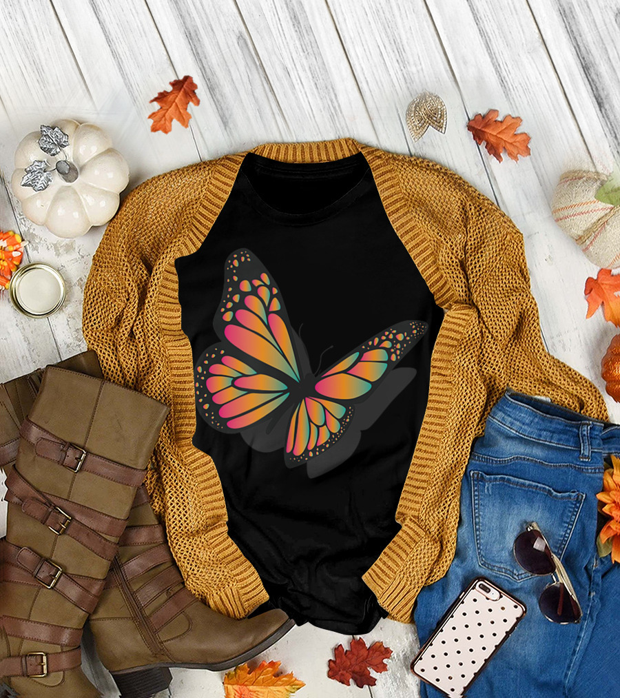 Butterfly Aesthetic Rainbow Gradient I Butterfly Lover T-Shirt