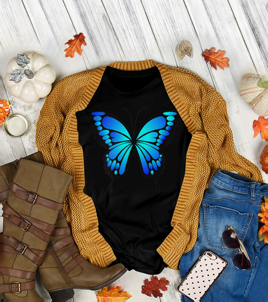 Butterfly Aesthetic Blue Neon Soft Grunge T-Shirt