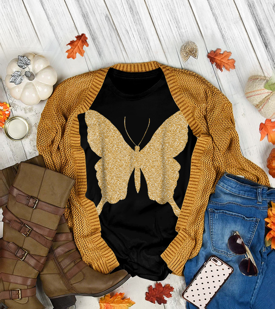 Butterfly Gold Glitter Bling Butterfly Lover Sparkle T-Shirt
