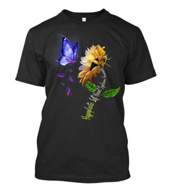 Hypoplastic Left Heart Syndrome Awareness Butterfly Sunflower T-Shirt