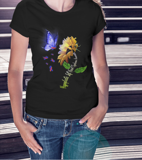 Hypoplastic Left Heart Syndrome Awareness Butterfly Sunflower T-Shirt