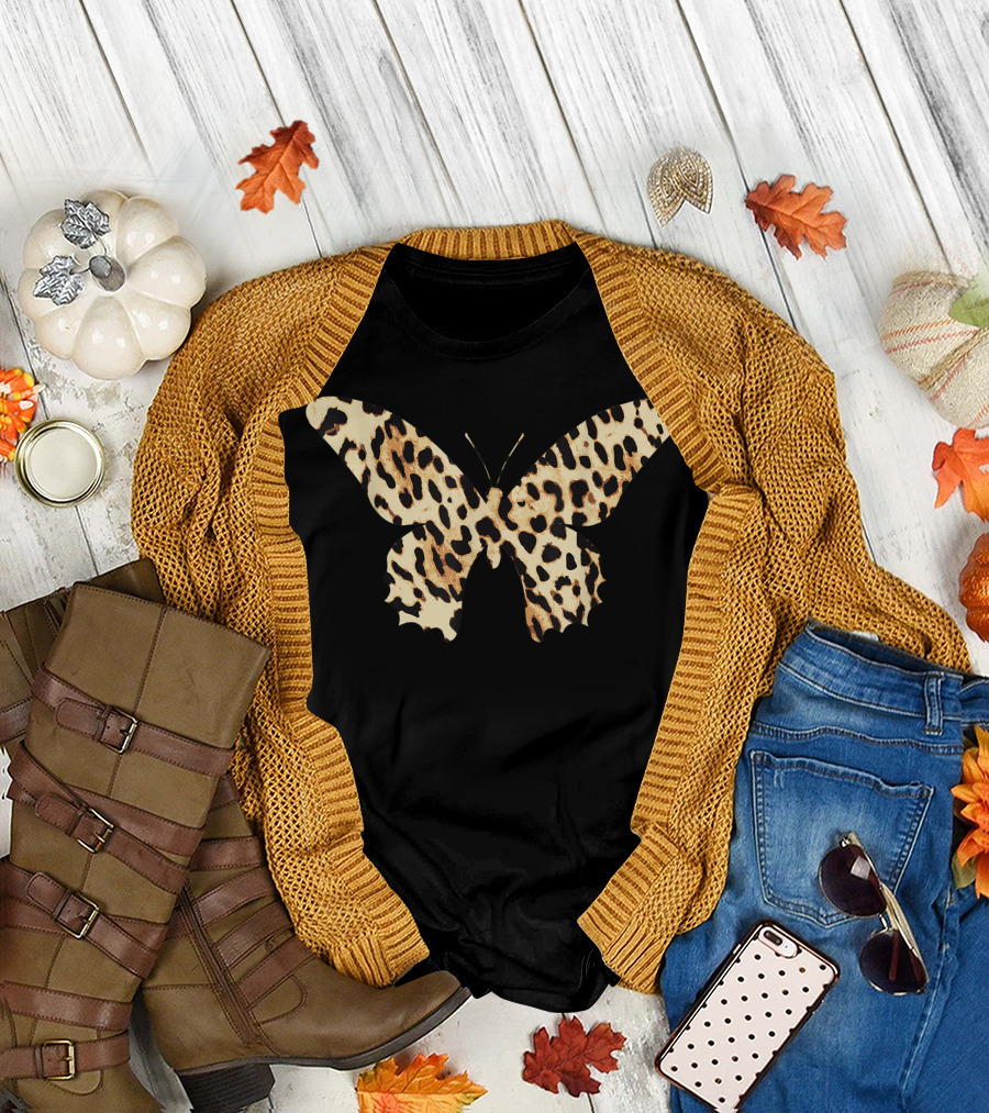 Cheetah Leopard Butterfly Print T-Shirt