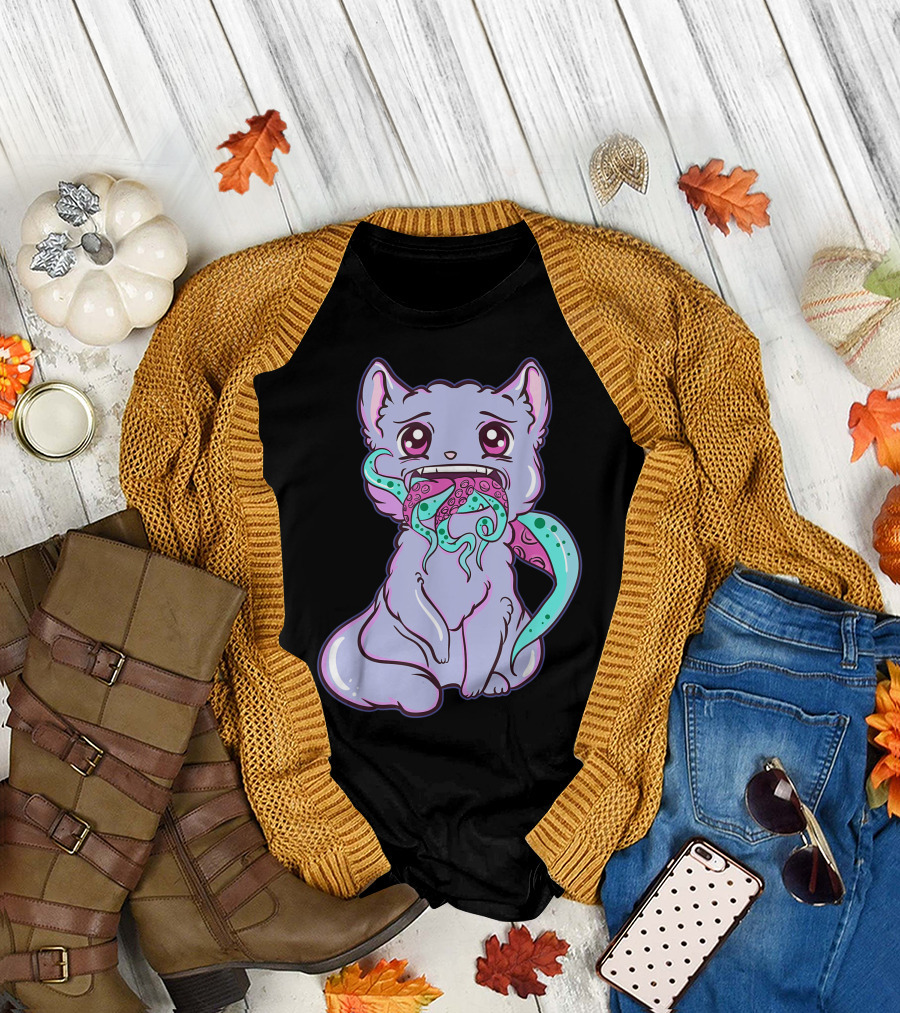 Creepy Kawaii Tentacle Cat Horror Pastel Goth Anime T-Shirt
