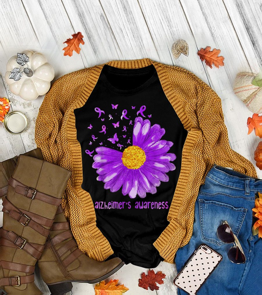 Alzheimer's Awareness Purple Daisy Butterfly T-Shirt