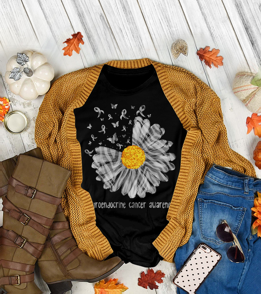 Neuroendocrine Cancer Awareness Daisy Butterfly Zebra T-Shirt