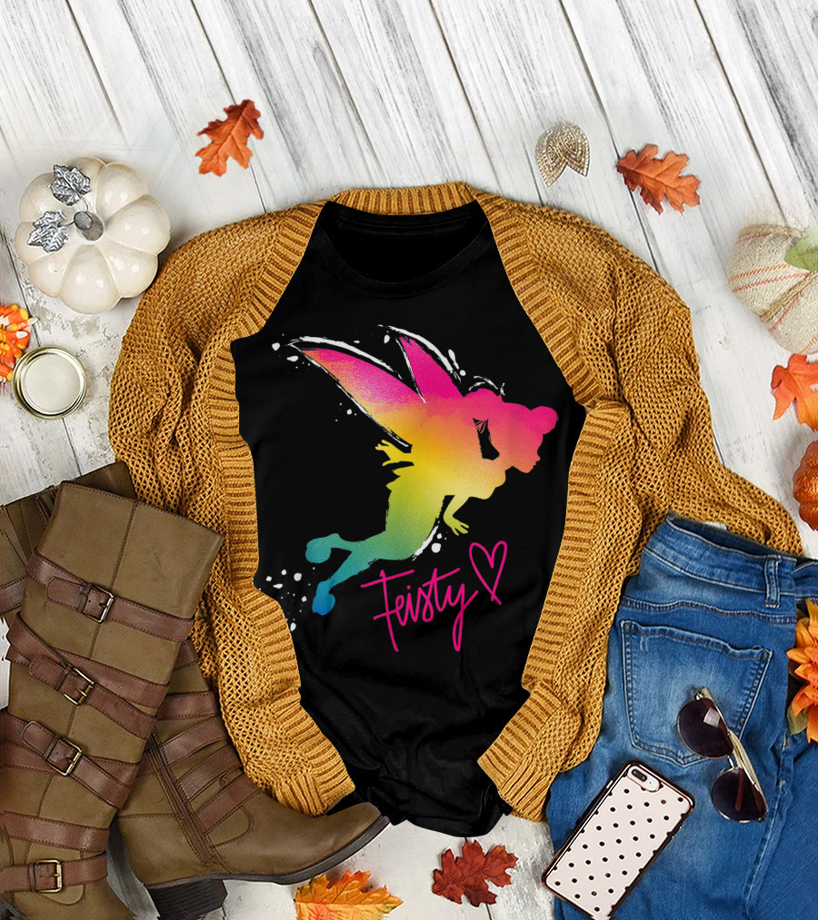Disney Tinker Bell Feisty Heart Silhouette Rainbow Wings T-Shirt