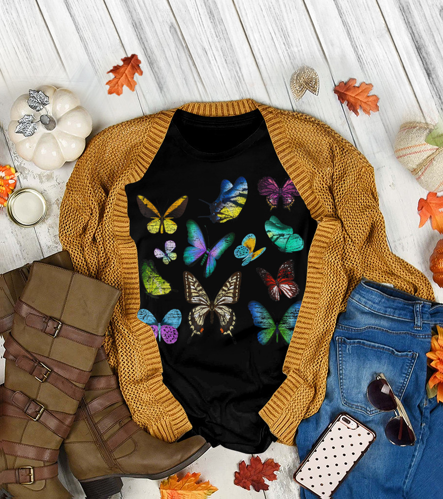 Distressed Multicolor Butterfly Collection T-Shirt
