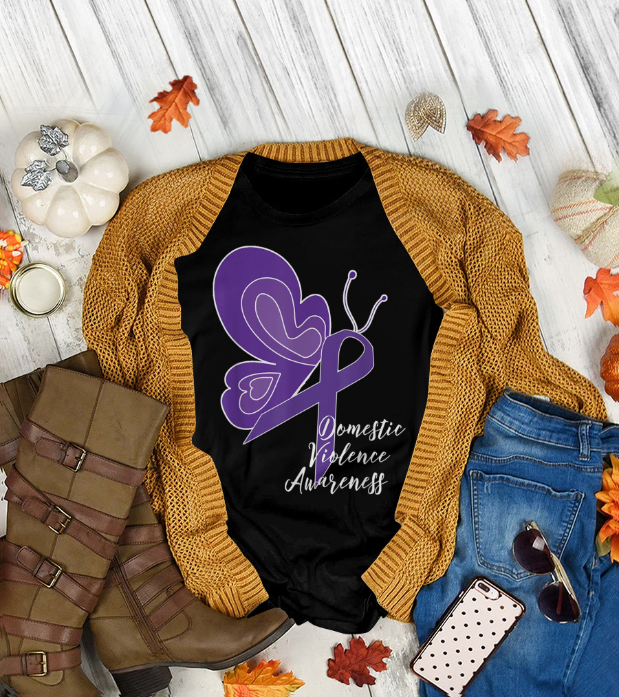 Domestic Violence Awareness Purple Ribbon Butterfly T-Shirt