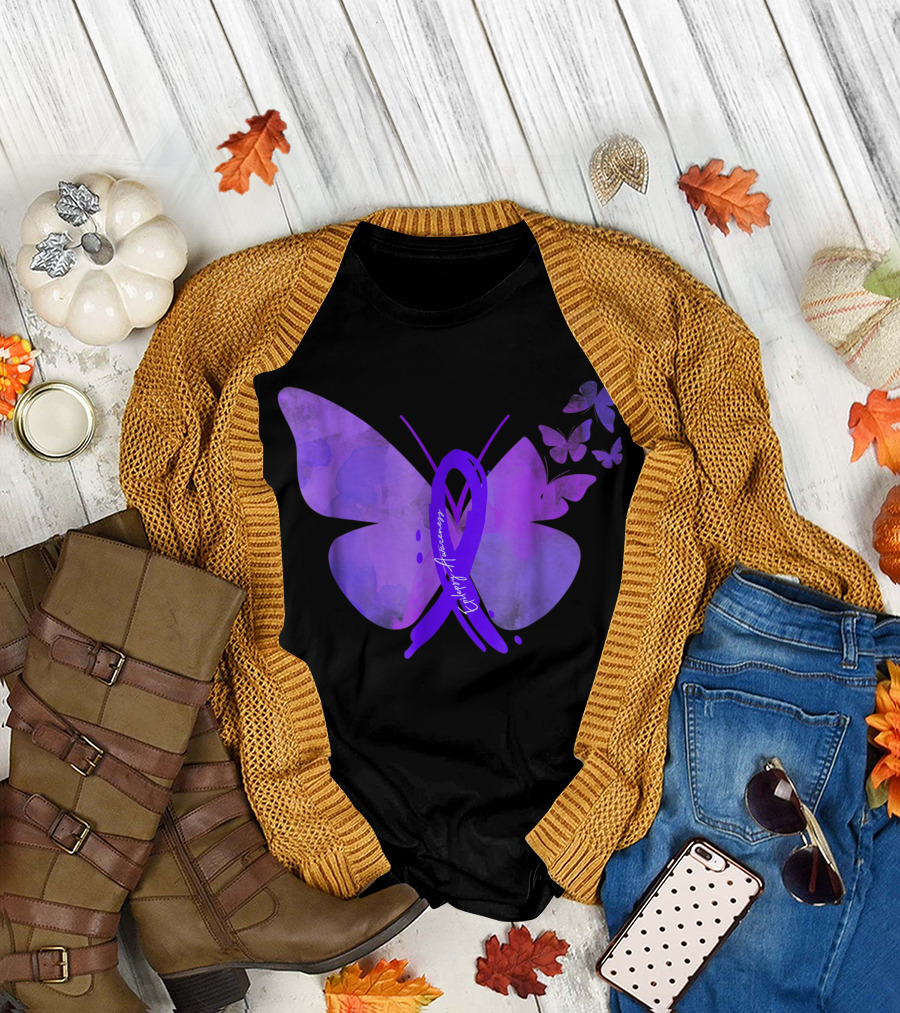 Epilepsy Awareness Purple Ribbon and Butterflies T-Shirt