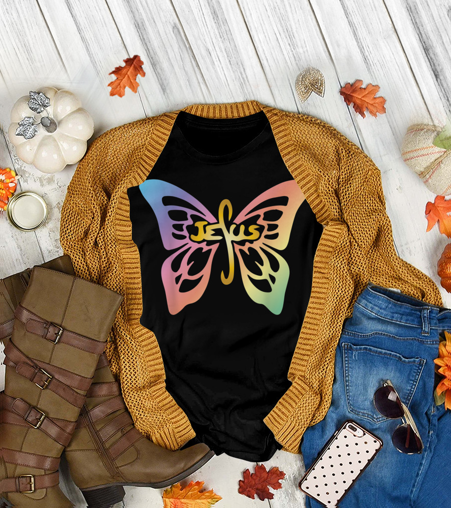 Jesus Faith Cross Butterfly Christian Inspirational T-Shirt