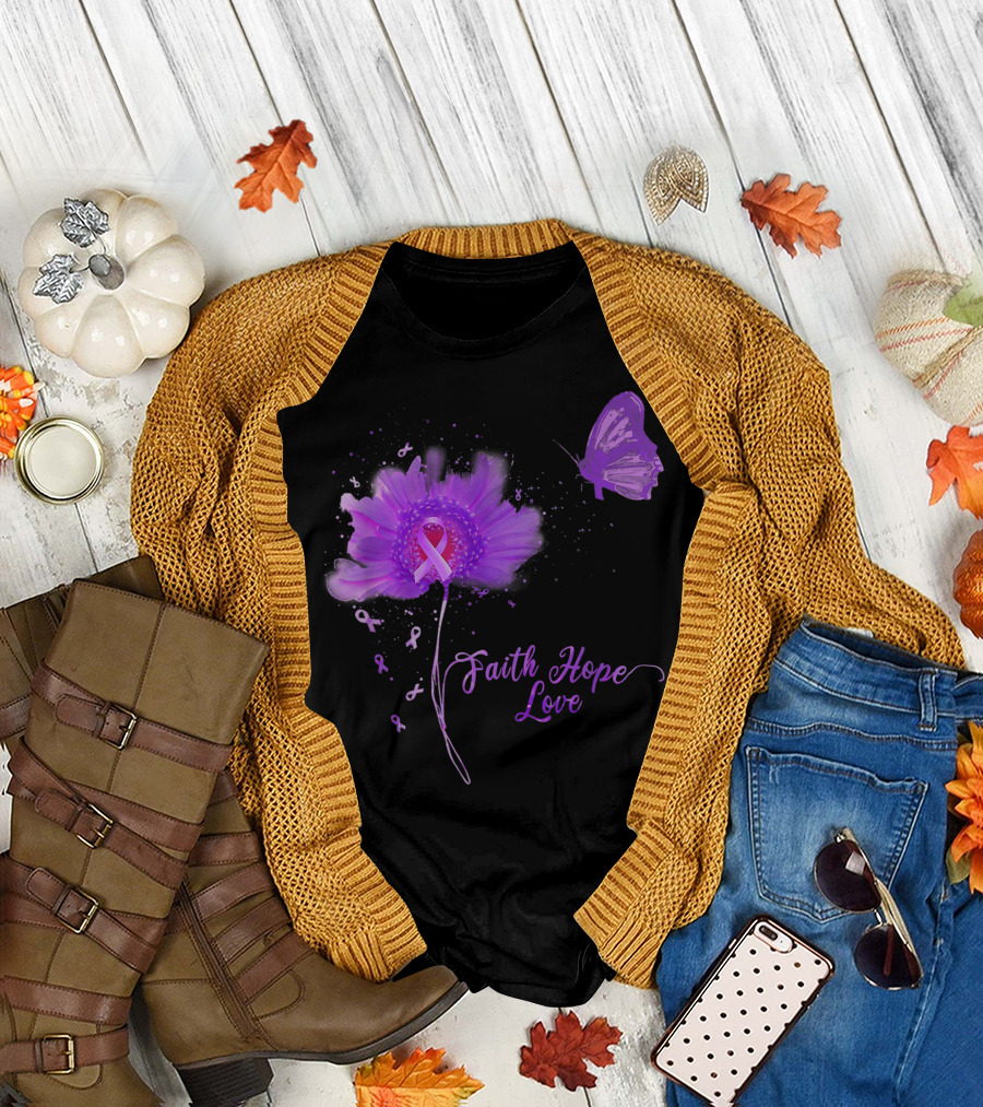 Faith Hope Love Butterfly Daisy Alzheimer's Awareness T-Shirt