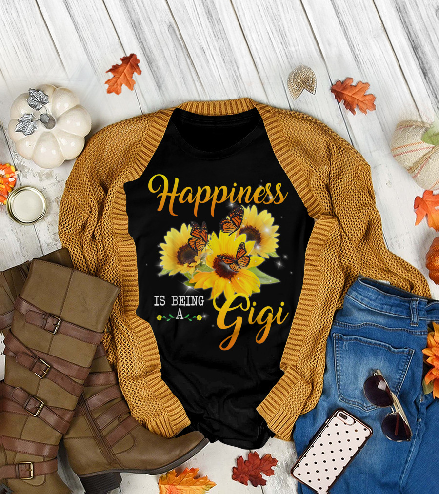 Happiness Is Being A Gigi Sunflowers and Butterflies T-Shirt