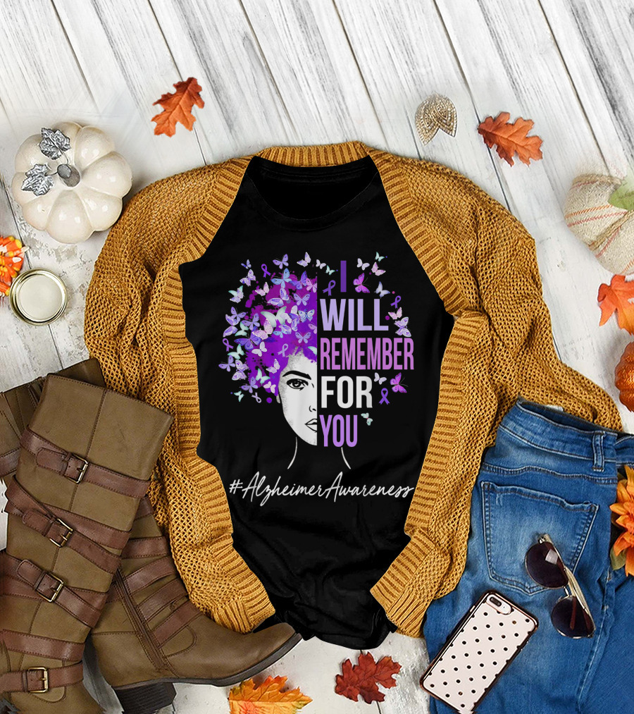 I Will Remember For You #AlzheimerAwareness Butterfly Motif T-Shirt