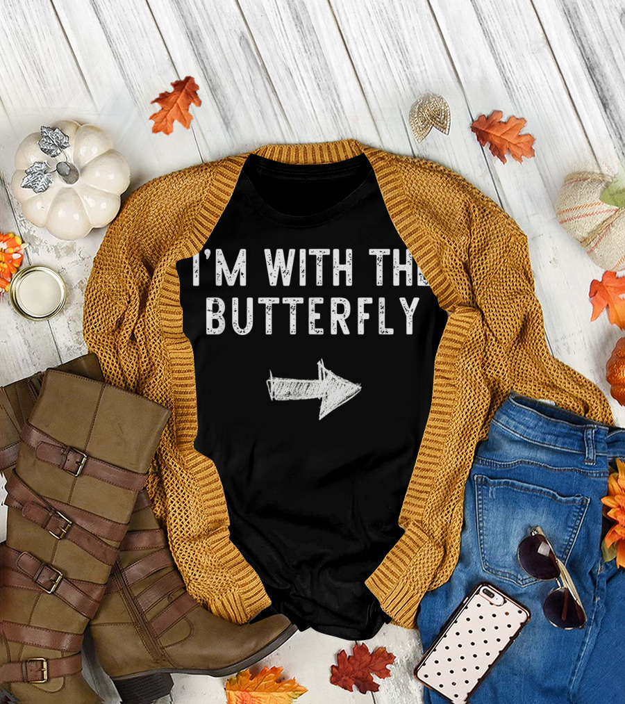 I'm With The Butterfly Arrow Halloween Matching Couple Costume T-Shirt