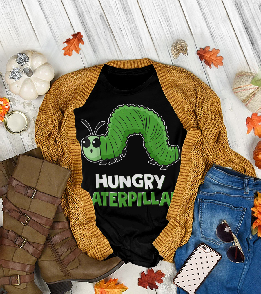 Hungry Caterpillar Larva Crawls Moth Butterfly Bees Bug T-Shirt