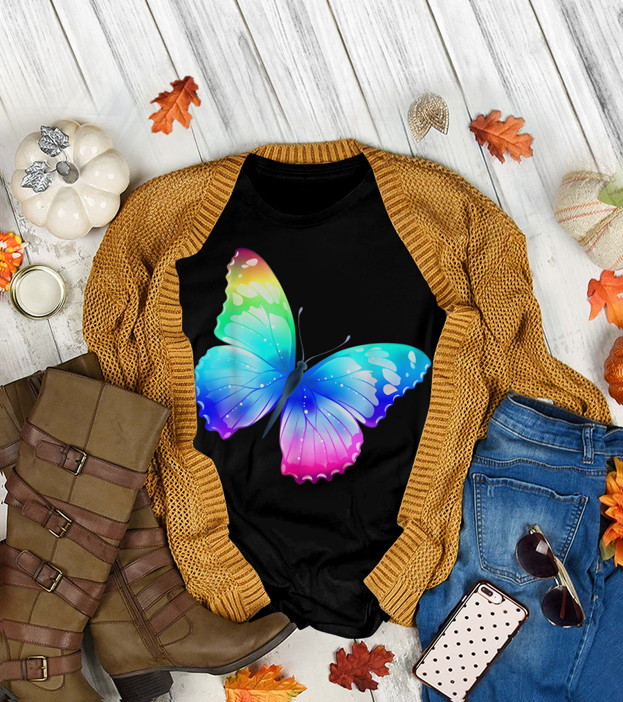 Monarch Butterfly Rainbow Pastel Festival Rave Colorful Cute T-Shirt