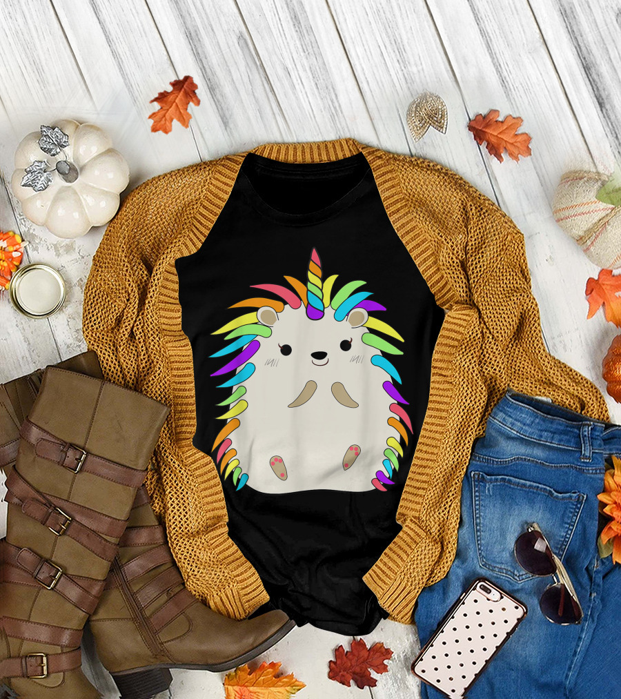 Rainbow Hedgehog Unicorn Animal Lover Girl T-Shirt