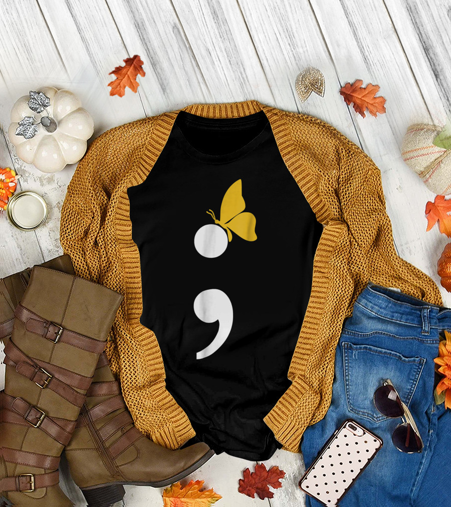 Semicolon Butterfly Suicide Prevention Awareness T-Shirt