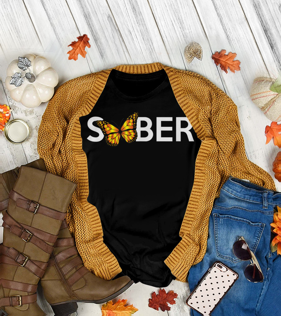 Sober Spring Butterfly Alcoholics Anonymous 12 Step Transformation T-Shirt