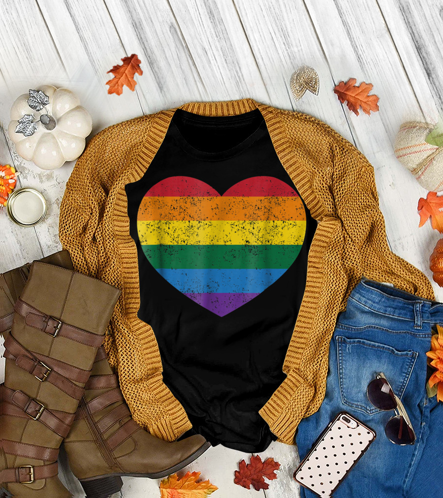 Vintage Distressed Rainbow Heart Gay Pride Flag T-Shirt