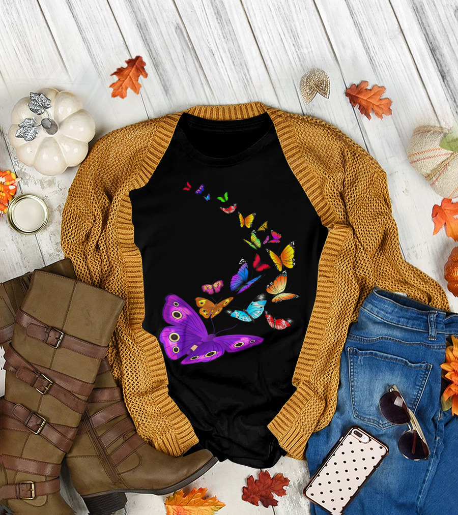 Colorful Butterfly Wings in Flight Fluttering Upward T-Shirt