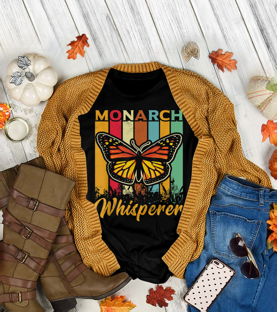 Monarch Butterfly Whisperer Vintage Entomology Colors T-Shirt