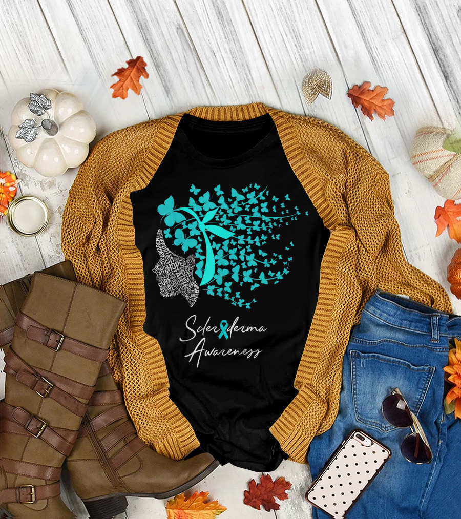 Scleroderma Awareness Hope Fight Cure Teal Butterflies T-Shirt