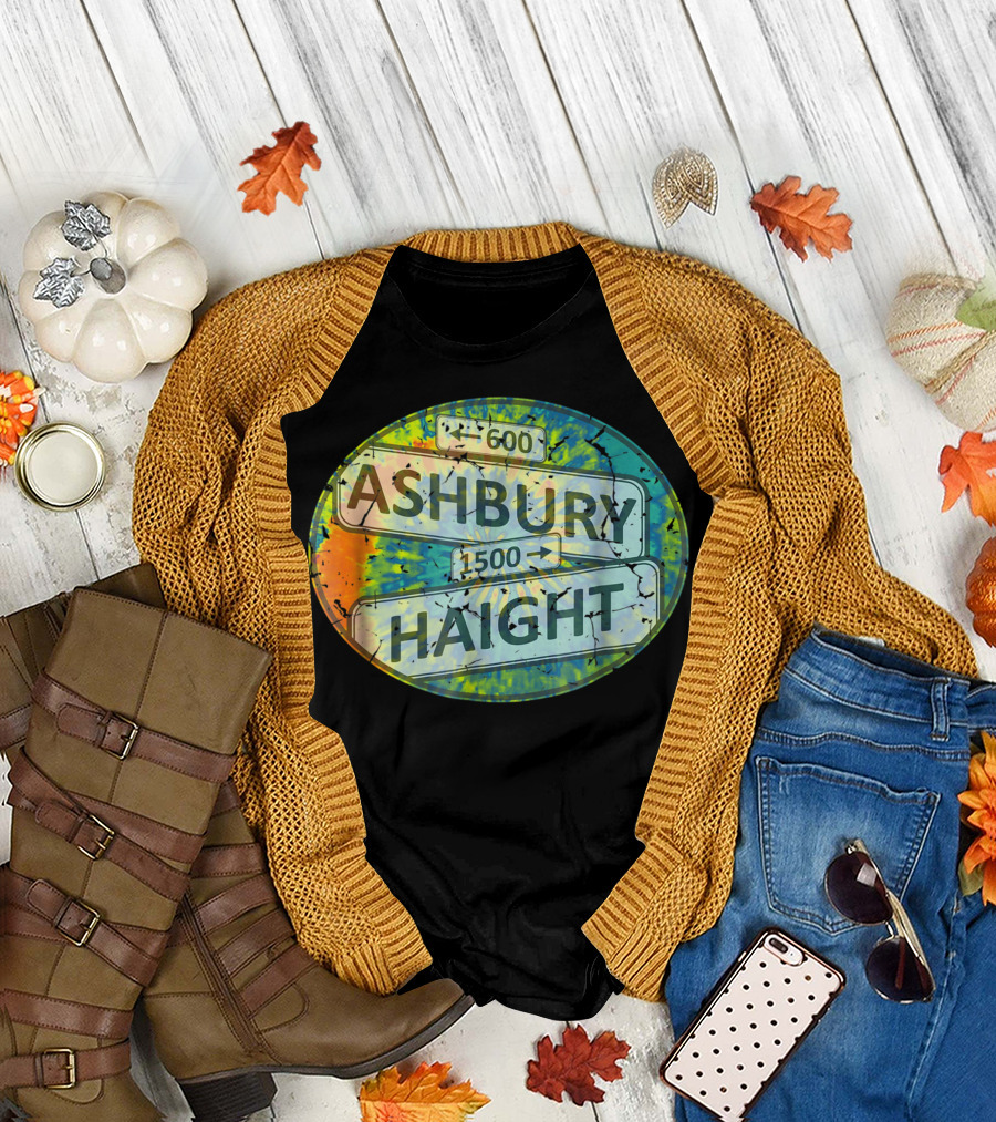 60s 70s Flower Power Haight Ashbury Street Signs Tie Dye T-Shirt