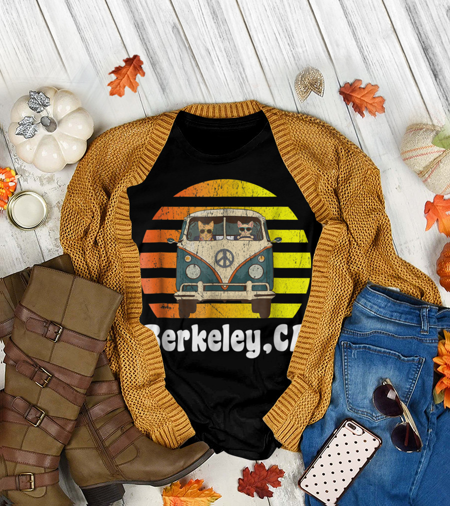 Berkeley CA Retro Hippie Van with Cats Peace T-Shirt