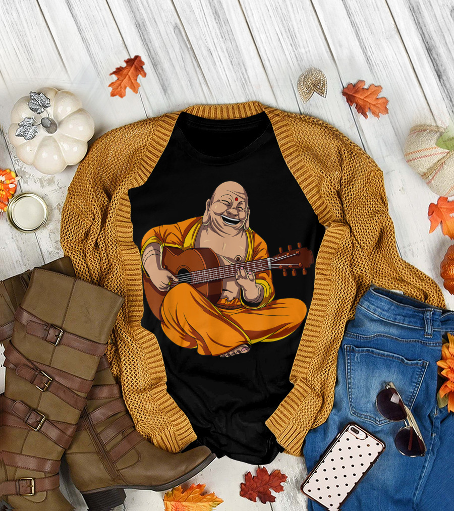Buddha Playing Guitar Yoga Meditation Zen Guitarist Enlightenment T-Shirt