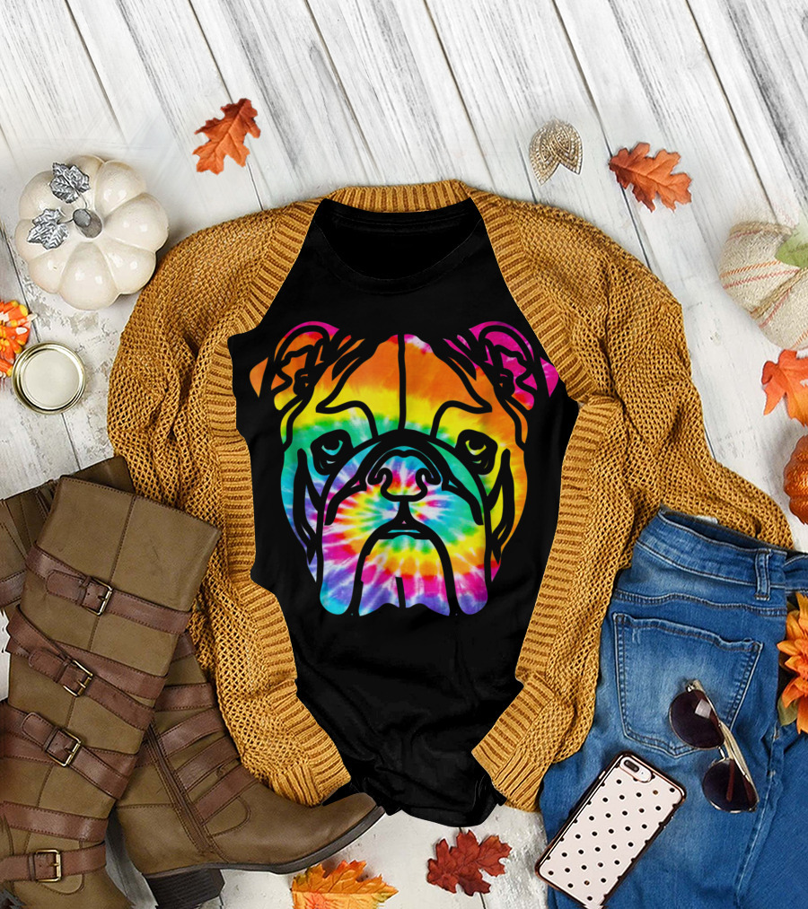Bulldog Rainbow Hippie Trippy Tie Dye T-Shirt