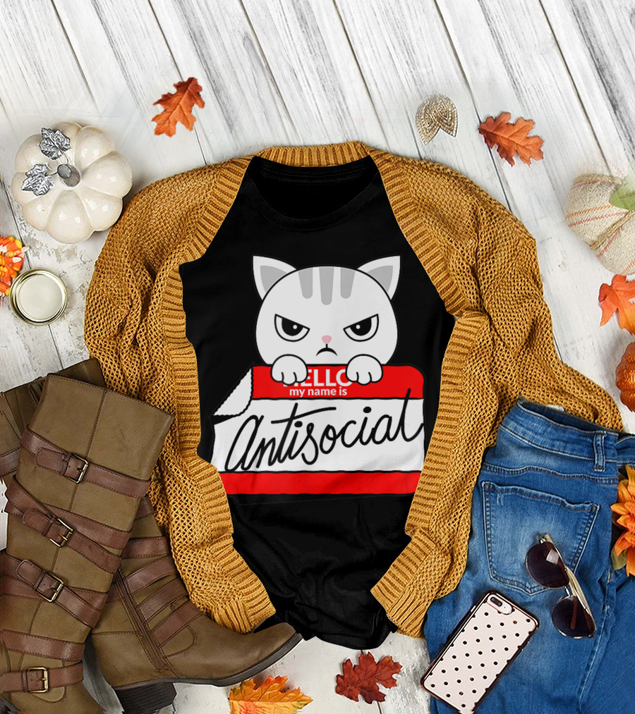 Hello My Name Is Antisocial Cat T-Shirt