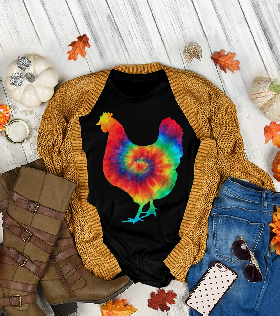Chicken Farmer Tie Dye Rainbow Hippie Costume Hippy Psychedelic Poultry T-Shirt