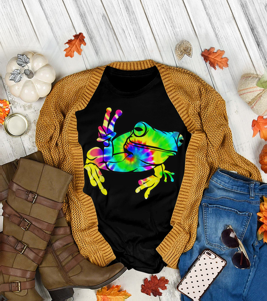 Cool Tie Dye Peace Frog Hippie Tadpole Lover Psychedelic Colorful T-Shirt