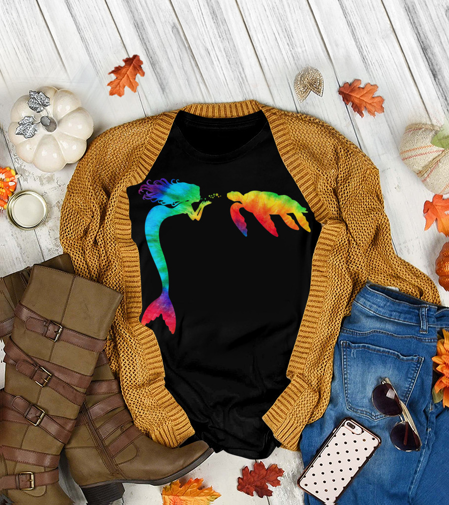 Cute Sea Turtle Mermaid Ocean Tie Dye Rainbow Fantasy T-Shirt