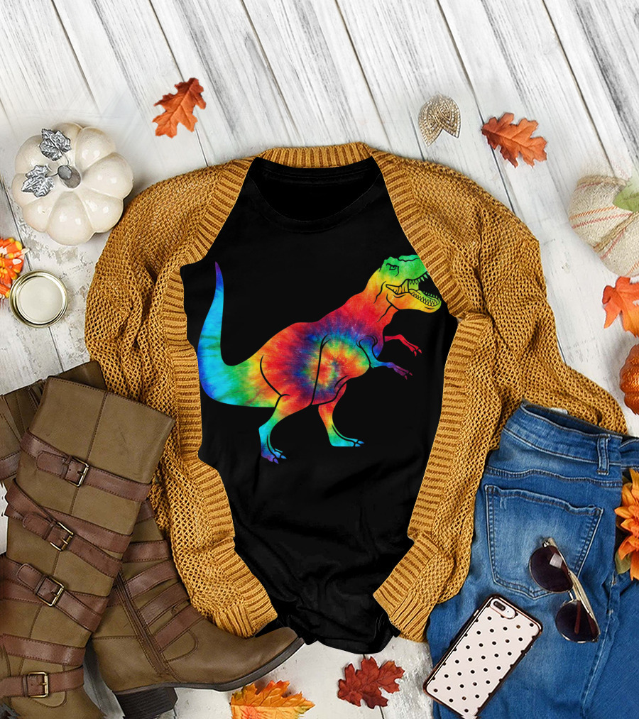 Dinosaur Trex Ocean Tie Dye Rainbow Hippie Costume T-Rex Psychedelic T-Shirt