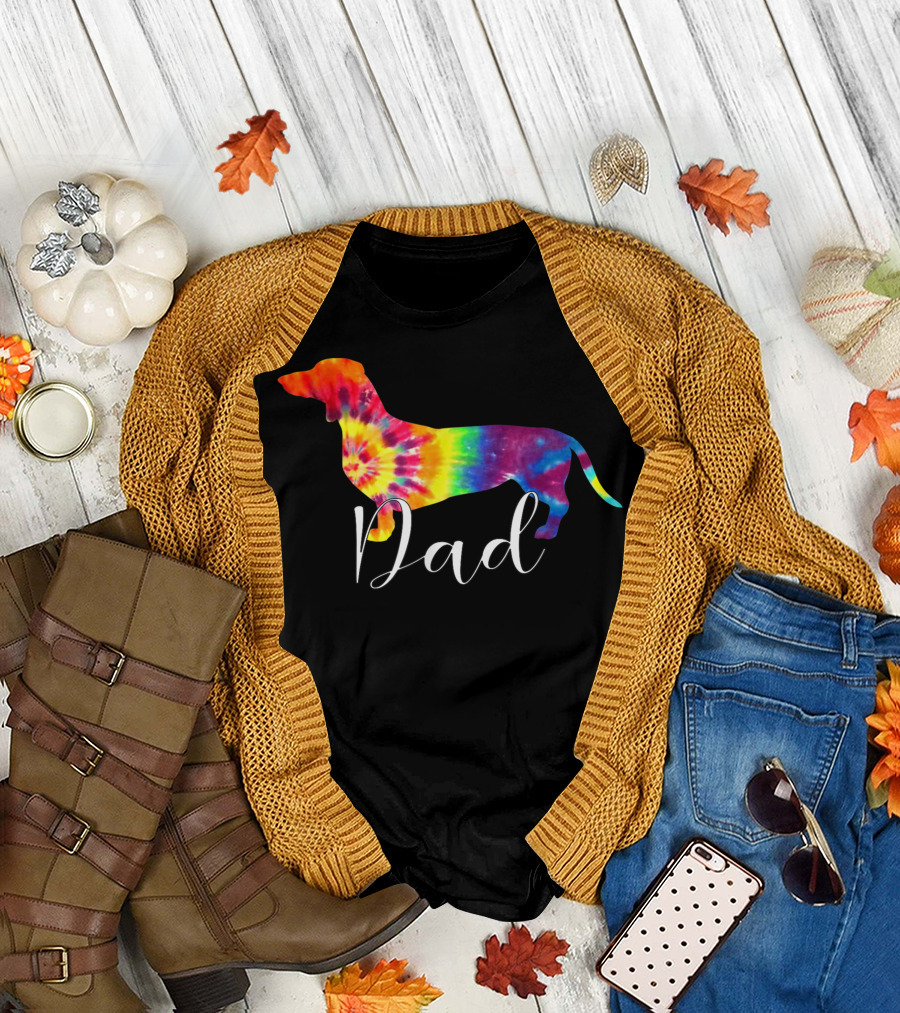 Doxie Dachshund Dad Tie Dye Dog Weenie Hippie Dye Rainbow T-Shirt