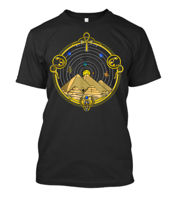 Egyptian Pyramids Ankh Symbol Eye Of Horus Sacred Geometry Cosmic Universe Planets Sphinx T-Shirt