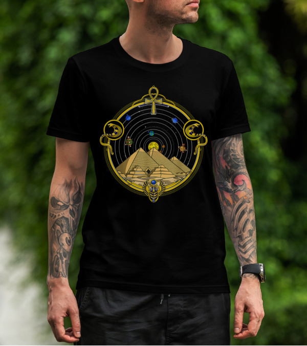 Egyptian Pyramids Ankh Symbol Eye Of Horus Sacred Geometry Cosmic Universe Planets Sphinx T-Shirt