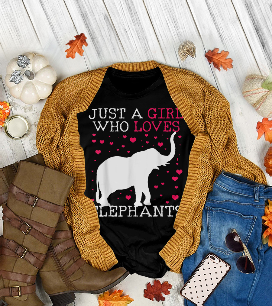 Just A Girl Who Loves Elephants Surrounded By Hearts T-Shirt