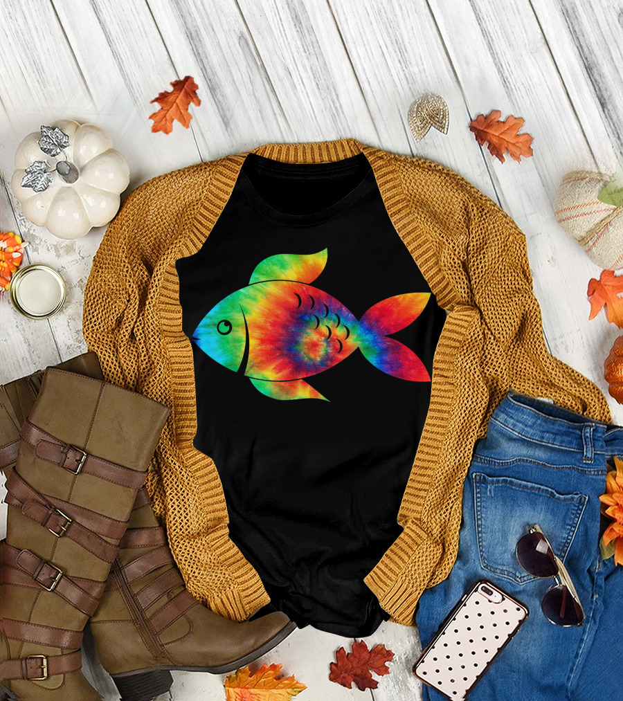 Rainbow Tie Dye Fish Ocean Hippie Hippy Costume T-Shirt