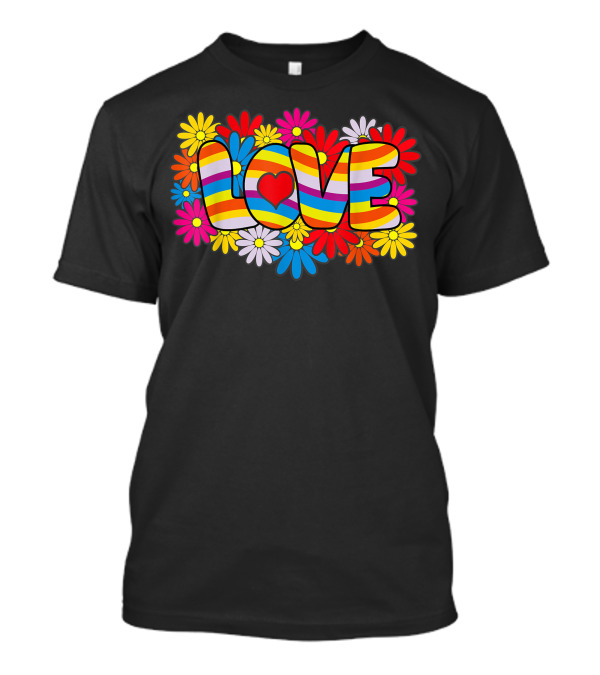 Flower Power Love Rainbow Heart Daisy Burst T-Shirt