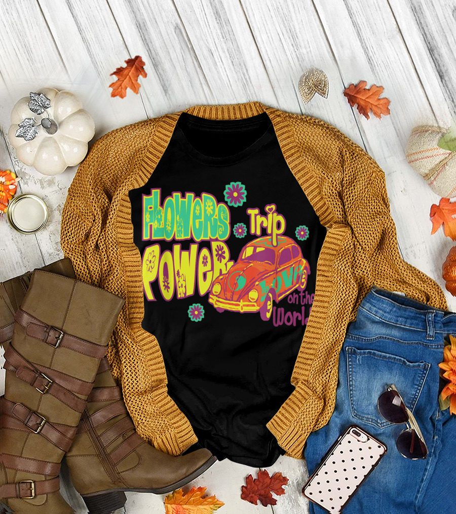 Flowers Power Trip Love on the World Hippies W9 T-Shirt