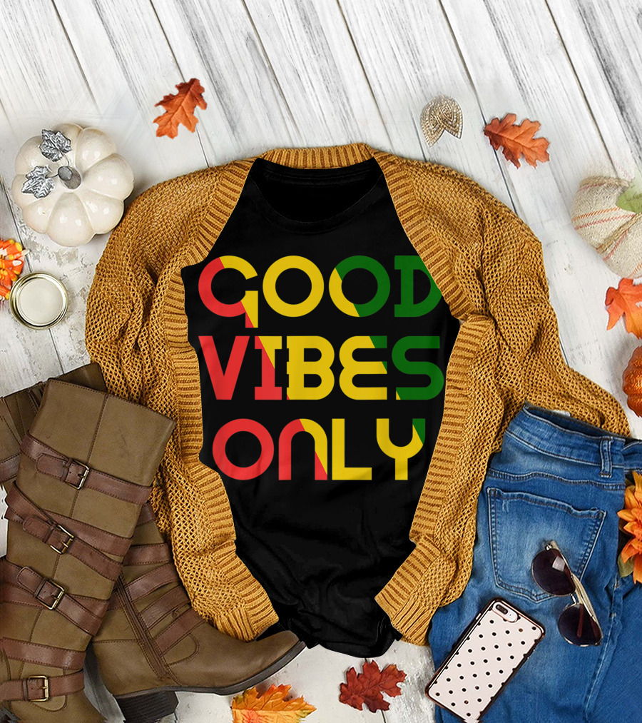 Good Vibes Only Rasta Reggae Roots Flag T-Shirt