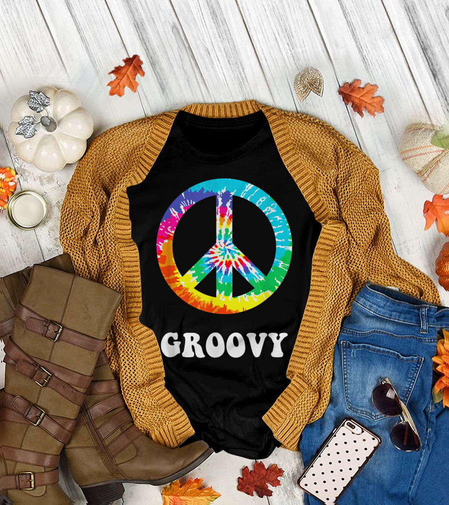 Groovy Tie Dye Peace Sign Hippie 60s T-Shirt