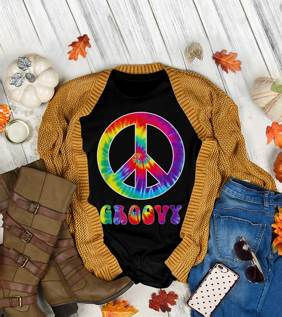 Groovy Tie Dye Peace Sign Hippy T-Shirt
